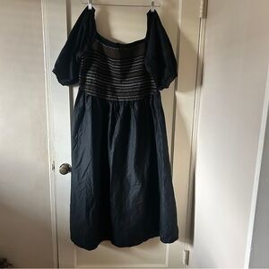 NWOT 2X Old Navy Ruched Black Square Neck Cotton Maxi Dress